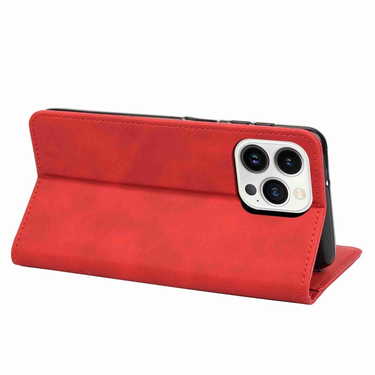 For iPhone 16 Pro Skin Feel Splicing Leather Phone Case(Red) - iPhone 16 Pro Cases by buy2fix | Online Shopping UK | buy2fix