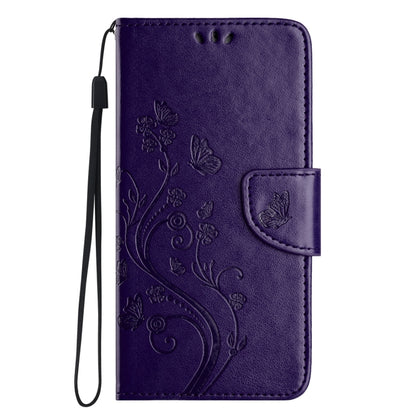 For iPhone 16 Pro Max Butterfly Flower Pattern Flip Leather Phone Case(Dark Purple) - iPhone 16 Pro Max Cases by buy2fix | Online Shopping UK | buy2fix