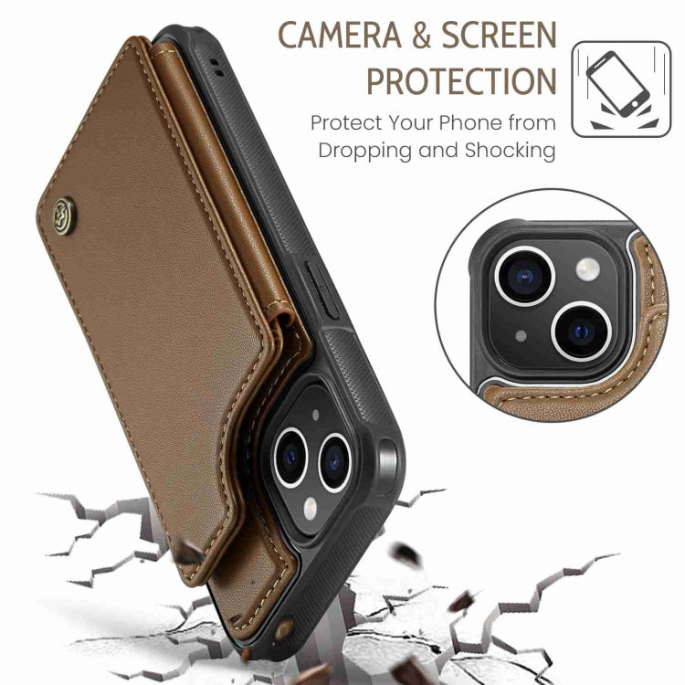 For iPhone 15 CaseMe C22 Card Slots Holder RFID Anti-theft Phone Case(Brown) - iPhone 15 Pro Cases by CaseMe | Online Shopping UK | buy2fix