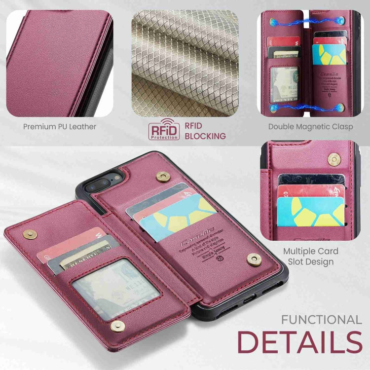 For iPhone 8 Plus / 7 Plus CaseMe C22 Card Slots Holder RFID Anti-theft Phone Case(Wine Red) - More iPhone Cases by CaseMe | Online Shopping UK | buy2fix