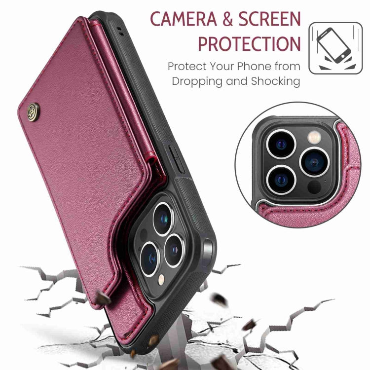 For iPhone 13 Pro Max CaseMe C22 Card Slots Holder RFID Anti-theft Phone Case(Wine Red) - iPhone 13 Pro Max Cases by CaseMe | Online Shopping UK | buy2fix