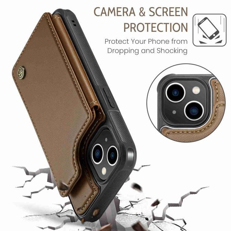 For iPhone 14 CaseMe C22 Card Slots Holder RFID Anti-theft Phone Case(Brown) - iPhone 14 Cases by CaseMe | Online Shopping UK | buy2fix