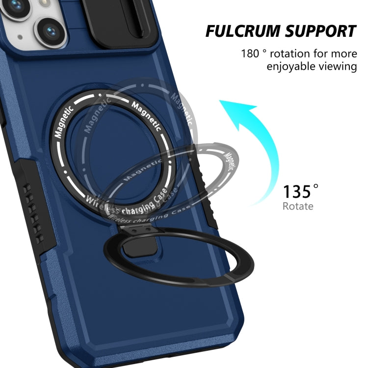 For iPhone 14 Plus Sliding Camshield Magsafe Holder TPU Hybrid PC Phone Case(Royal Blue) - iPhone 14 Plus Cases by buy2fix | Online Shopping UK | buy2fix