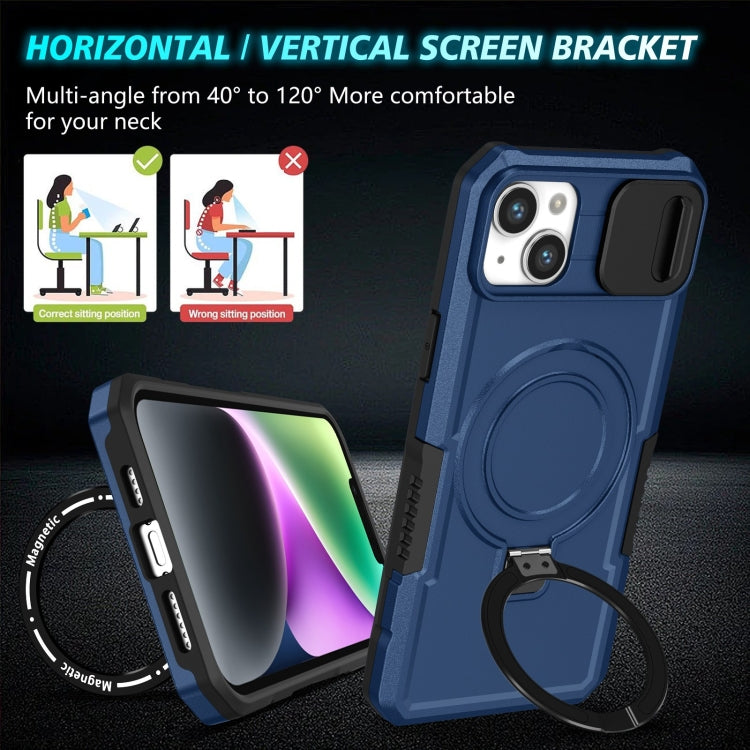 For iPhone 14 Plus Sliding Camshield Magsafe Holder TPU Hybrid PC Phone Case(Royal Blue) - iPhone 14 Plus Cases by buy2fix | Online Shopping UK | buy2fix