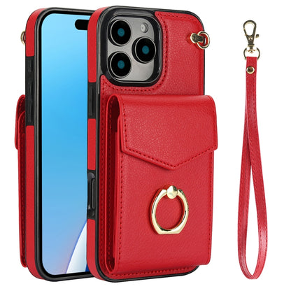 For iPhone 16 Pro Max Ring Holder RFID Card Slot Phone Case(Red) - iPhone 16 Pro Max Cases by buy2fix | Online Shopping UK | buy2fix