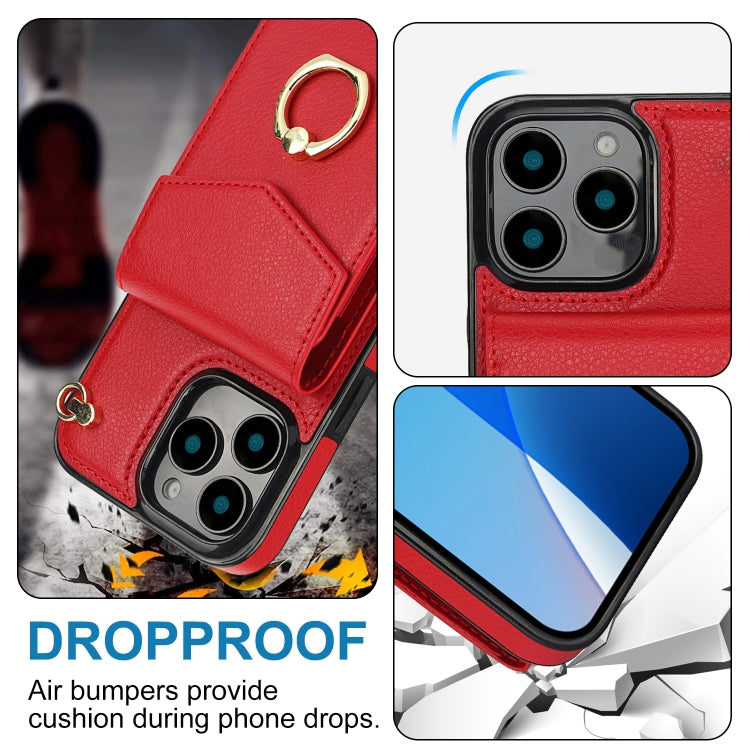 For iPhone 16 Pro Max Ring Holder RFID Card Slot Phone Case(Red) - iPhone 16 Pro Max Cases by buy2fix | Online Shopping UK | buy2fix