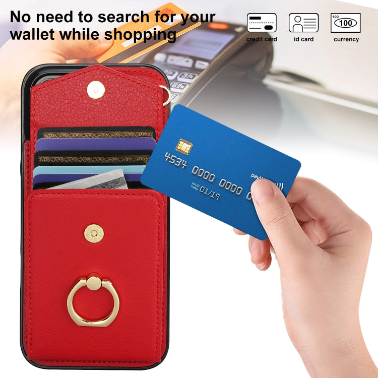 For iPhone 16 Pro Max Ring Holder RFID Card Slot Phone Case(Red) - iPhone 16 Pro Max Cases by buy2fix | Online Shopping UK | buy2fix