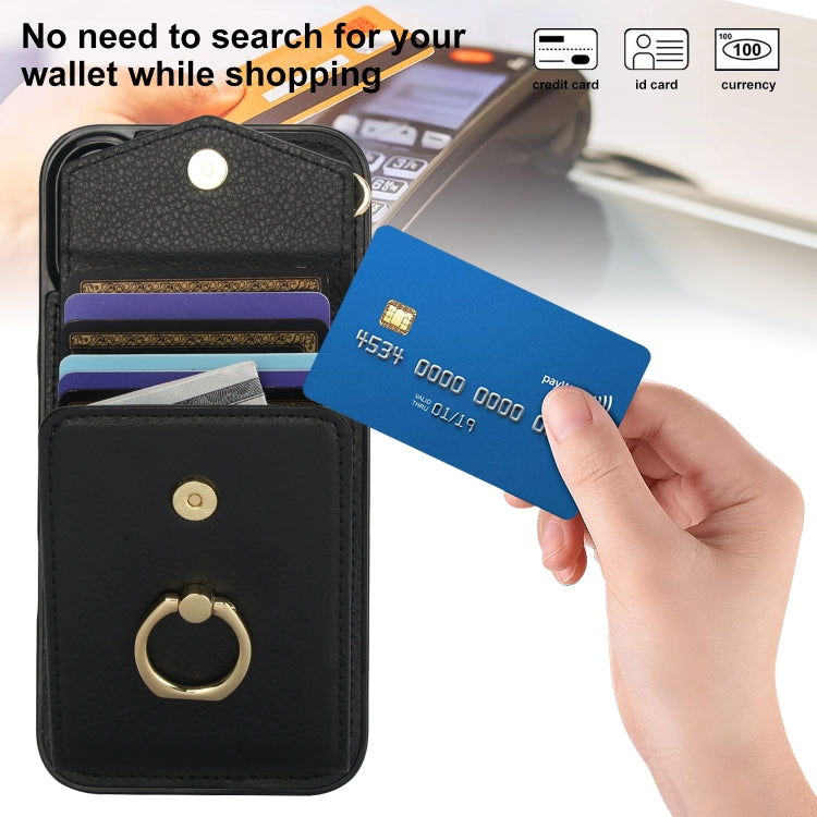 For iPhone 16 Ring Holder RFID Card Slot Phone Case(Black) - iPhone 16 Cases by buy2fix | Online Shopping UK | buy2fix