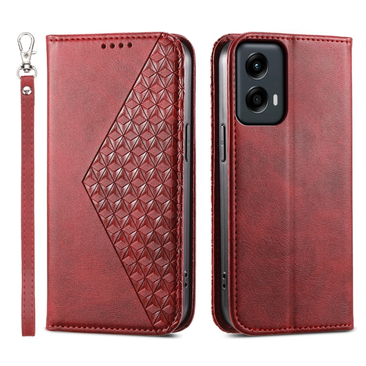 For Motorola Moto G Stylus 5G 2024 Cubic Grid Calf Texture Magnetic Leather Phone Case(Red) - Motorola Cases by buy2fix | Online Shopping UK | buy2fix