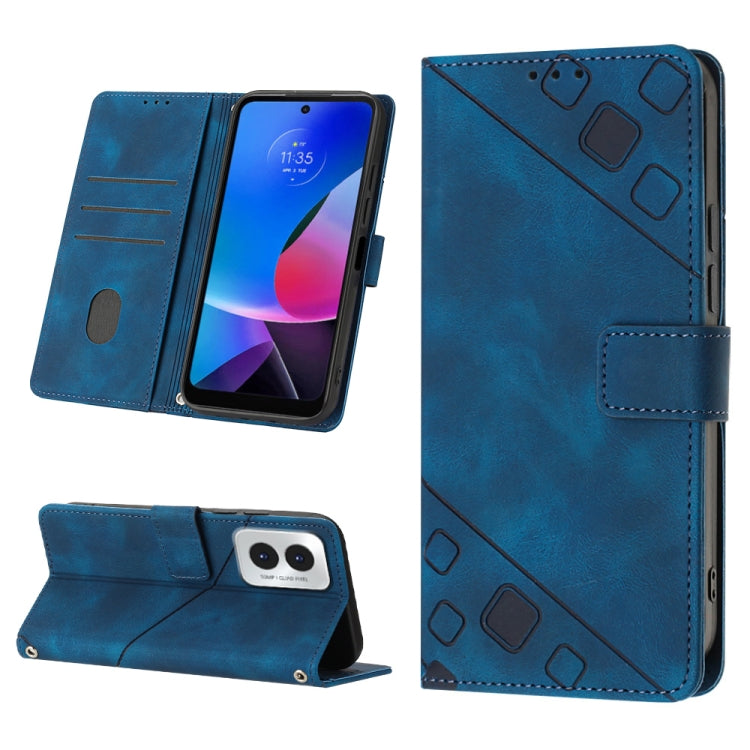 For Motorola Moto G Play 4G 2024 Skin Feel Embossed Leather Phone Case(Blue) - Motorola Cases by buy2fix | Online Shopping UK | buy2fix