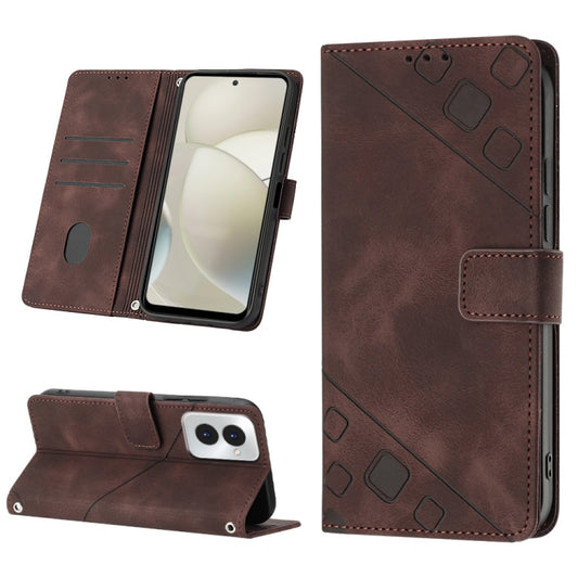 For Motorola Moto G Power 5G 2024 Skin Feel Embossed Leather Phone Case(Brown) - Motorola Cases by buy2fix | Online Shopping UK | buy2fix