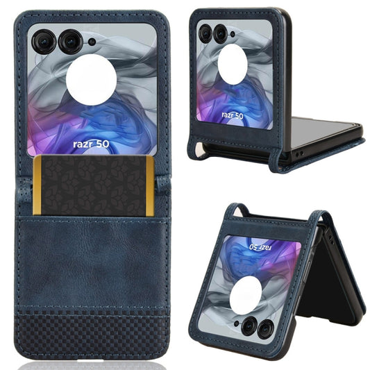 For Motorola Razr 50 Retro Texture Leather Phone Case(Blue) - Motorola Cases by buy2fix | Online Shopping UK | buy2fix