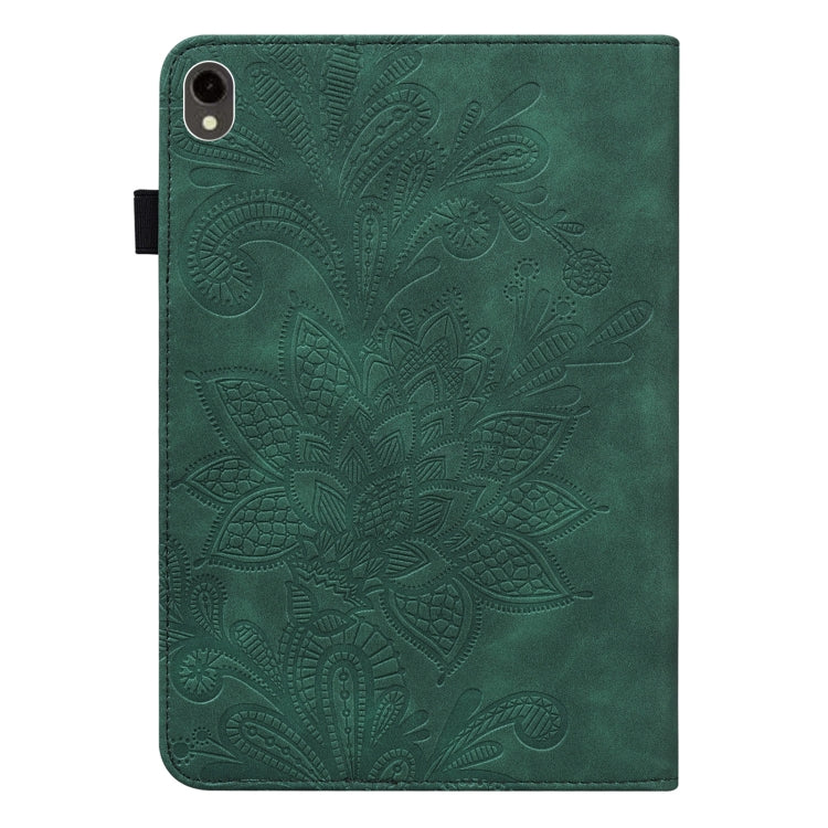 For Samsung Galaxy Tab S9 Lace Flower Embossing Pattern PU Tablet Case(Green) - Galaxy Tab S9 Cases by buy2fix | Online Shopping UK | buy2fix