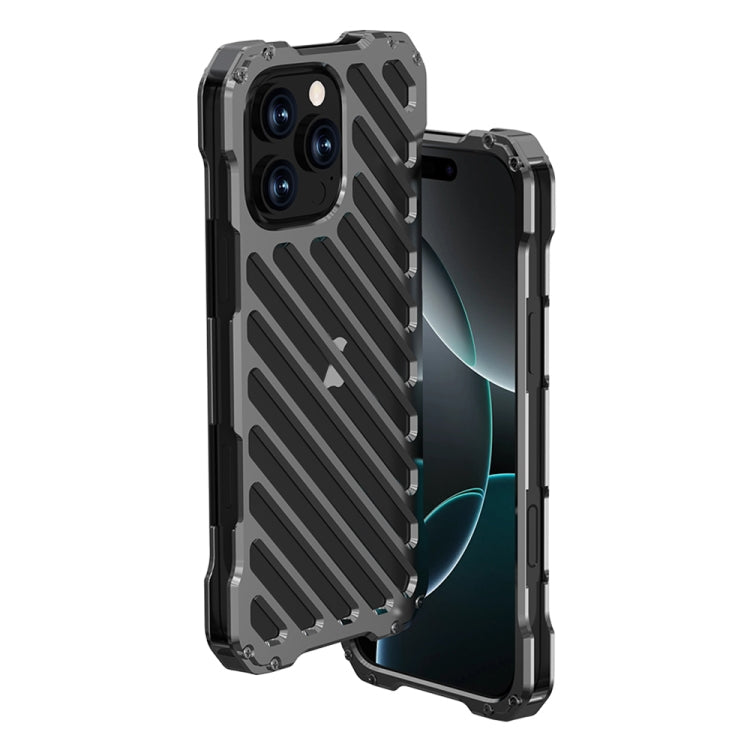 For iPhone 16 Pro R-JUST RJ-50 Hollow Breathable Armor Metal Phone Case(Space Grey) - iPhone 16 Pro Cases by R-JUST | Online Shopping UK | buy2fix