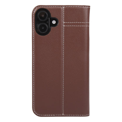 For iPhone 16 Plus GEBEI Top-grain Horizontal Flip Leather Phone Case(Brown) - iPhone 16 Plus Cases by GEBEI | Online Shopping UK | buy2fix