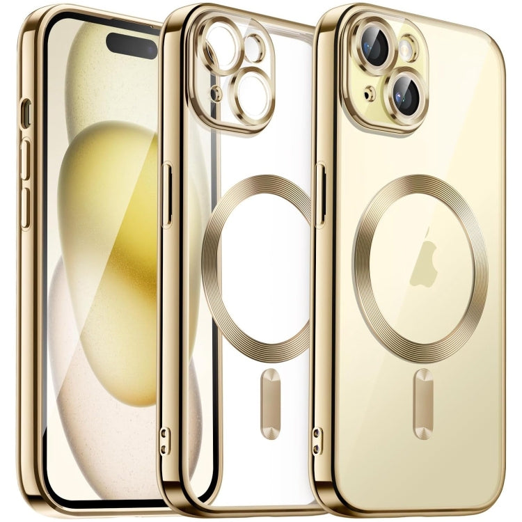 For iPhone 15 Magsafe Magnetic Transparent Electroplated TPU Phone Case(Gold) - iPhone 15 Cases by buy2fix | Online Shopping UK | buy2fix