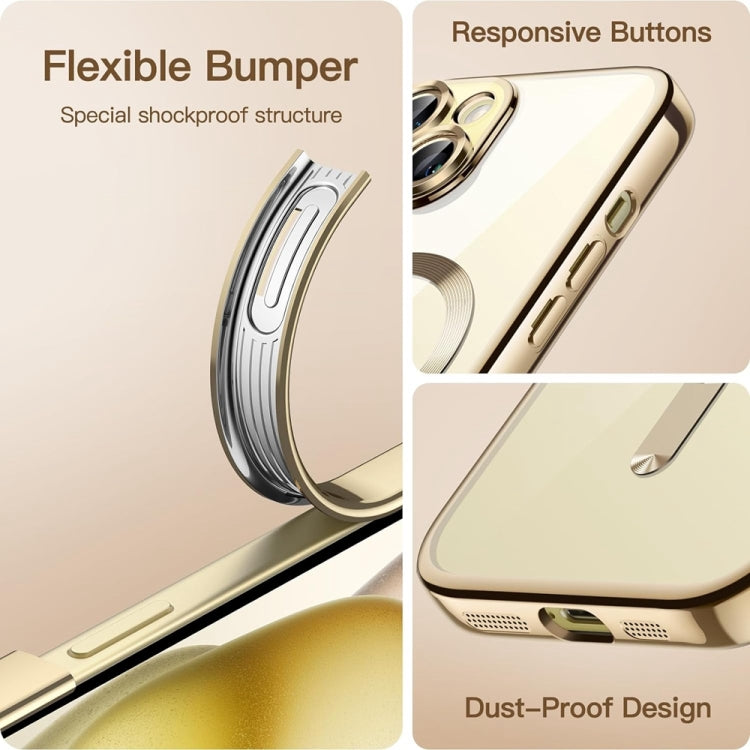 For iPhone 14 Plus Magsafe Magnetic Transparent Electroplated TPU Phone Case(Gold) - iPhone 14 Plus Tempered Glass by buy2fix | Online Shopping UK | buy2fix