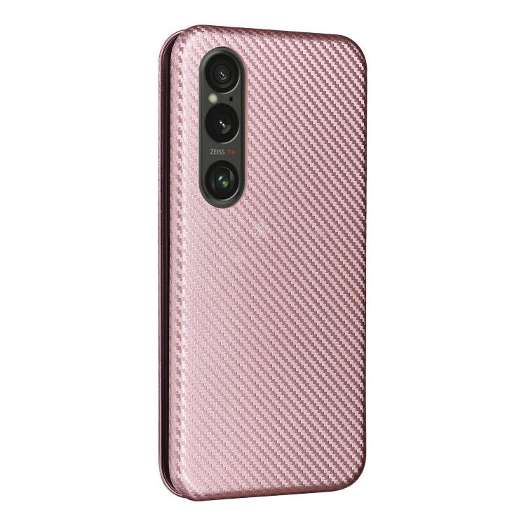 For Sony Xperia 1 VI 2024 Carbon Fiber Texture Flip Leather Phone Case(Pink) - Sony Cases by buy2fix | Online Shopping UK | buy2fix