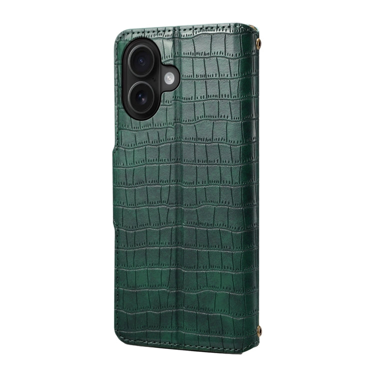 For iPhone 16 Denior Crocodile Texture Oil Edge Leather Phone Case(Green) - iPhone 16 Cases by Denior | Online Shopping UK | buy2fix