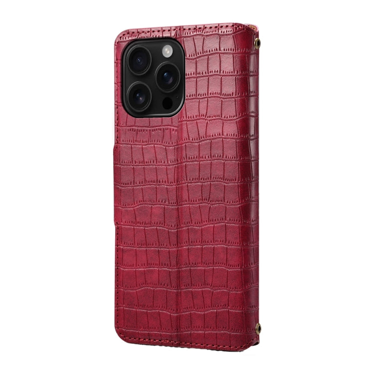 For iPhone 16 Pro Max Denior Crocodile Texture Oil Edge Leather Phone Case(Rose Red) - iPhone 16 Pro Max Cases by Denior | Online Shopping UK | buy2fix