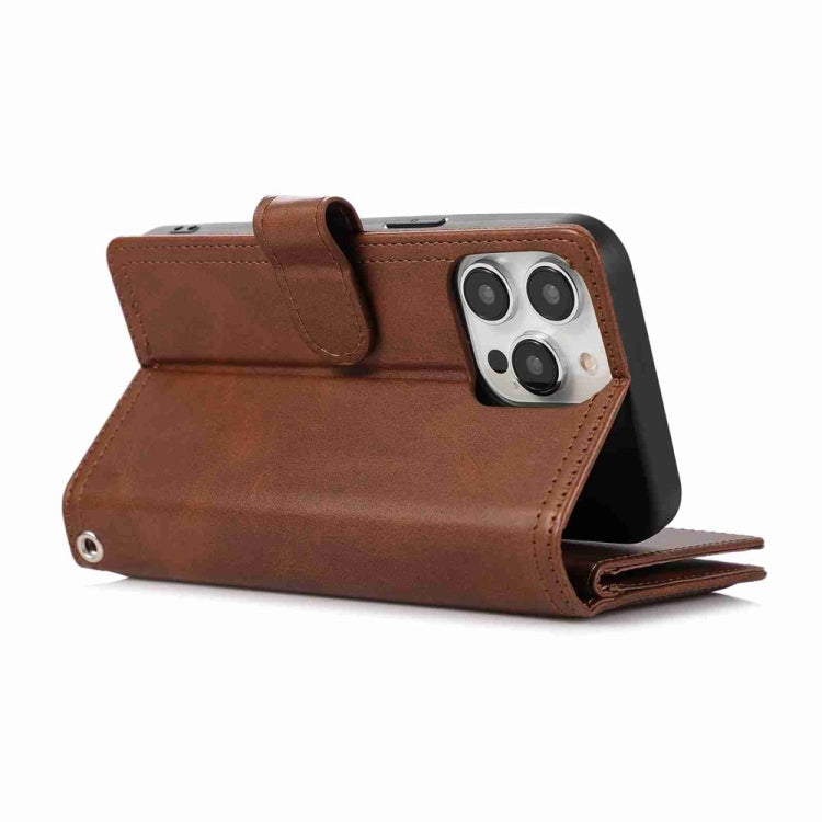 For iPhone 16 Pro Wristband Card Slot Leather Phone Case(Coffee) - iPhone 16 Pro Cases by buy2fix | Online Shopping UK | buy2fix