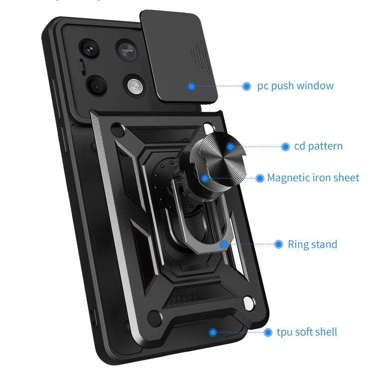 For Xiaomi Redmi Note 13 5G Sliding Camera Cover Design TPU Hybrid PC Phone Case(Black) - Note 13 Cases by buy2fix | Online Shopping UK | buy2fix