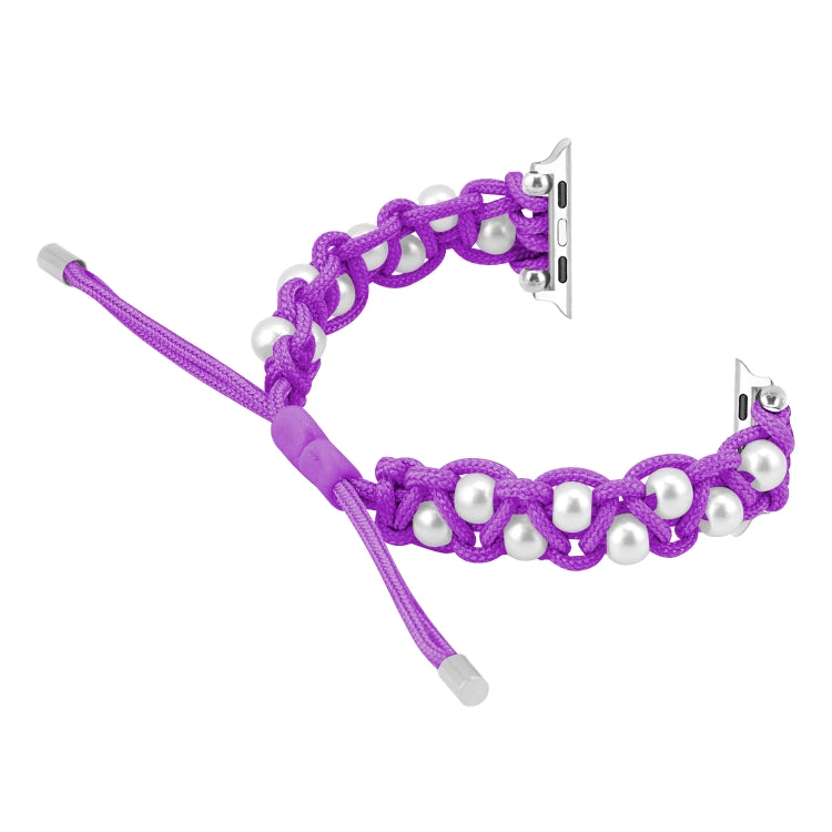 For Apple Watch Ultra 2 49mm Paracord Gypsophila Beads Drawstring Braided Watch Band(Purple) - Watch Bands by buy2fix | Online Shopping UK | buy2fix