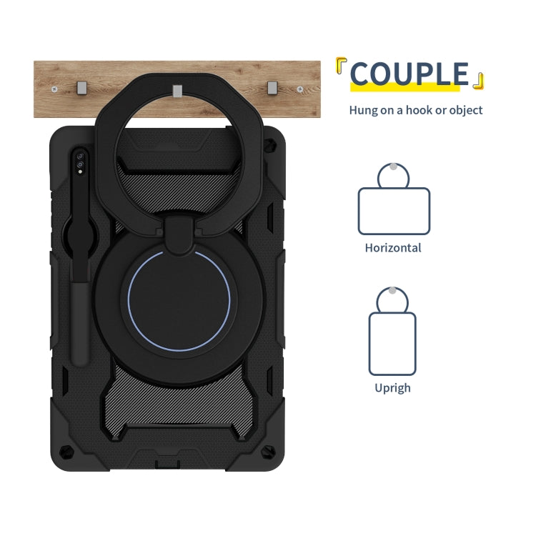 For Samsung Galaxy Tab S9+ Armor Portable Rotating Ring Holder Silicone Tablet Case(Black) - Galaxy Tab S9+ Cases by buy2fix | Online Shopping UK | buy2fix