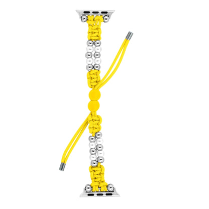 For Apple Watch Ultra 2 49mm Paracord Row Beads Drawstring Braided Watch Band(Yellow) - Watch Bands by buy2fix | Online Shopping UK | buy2fix