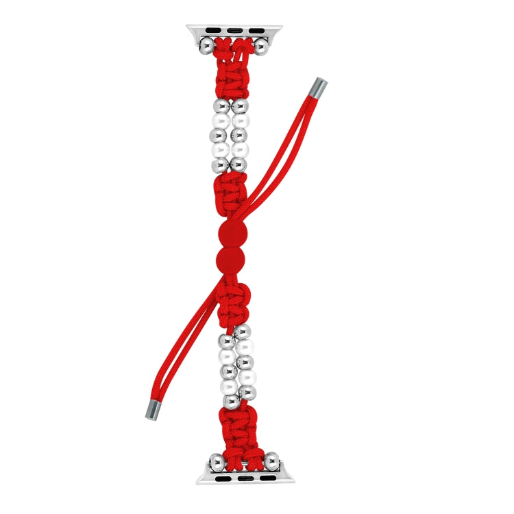 For Apple Watch Ultra 49mm Paracord Row Beads Drawstring Braided Watch Band(Red) - Watch Bands by buy2fix | Online Shopping UK | buy2fix