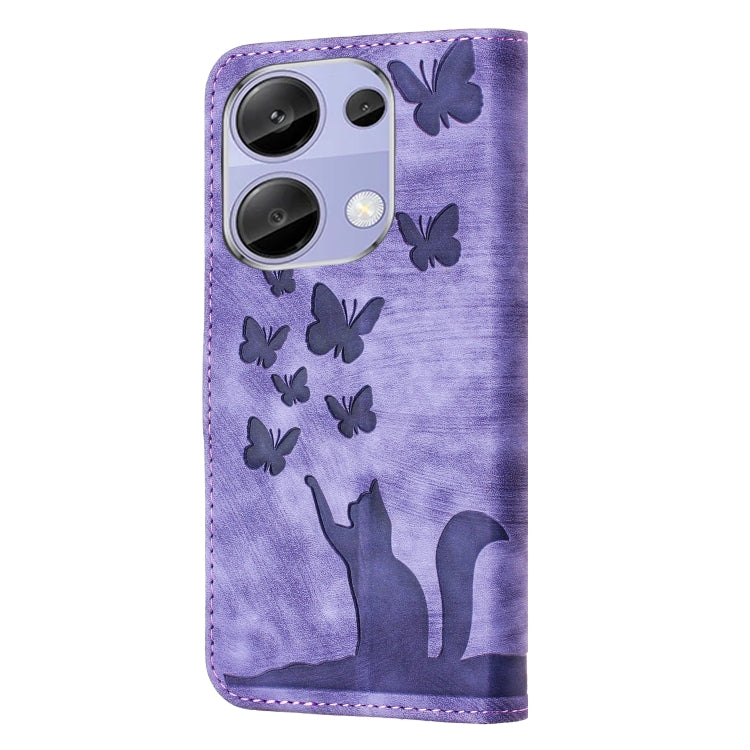 For Xiaomi Redmi Note 13 Pro 4G Butterfly Cat Embossing Flip Leather Phone Case(Purple) - Note 13 Pro Cases by buy2fix | Online Shopping UK | buy2fix