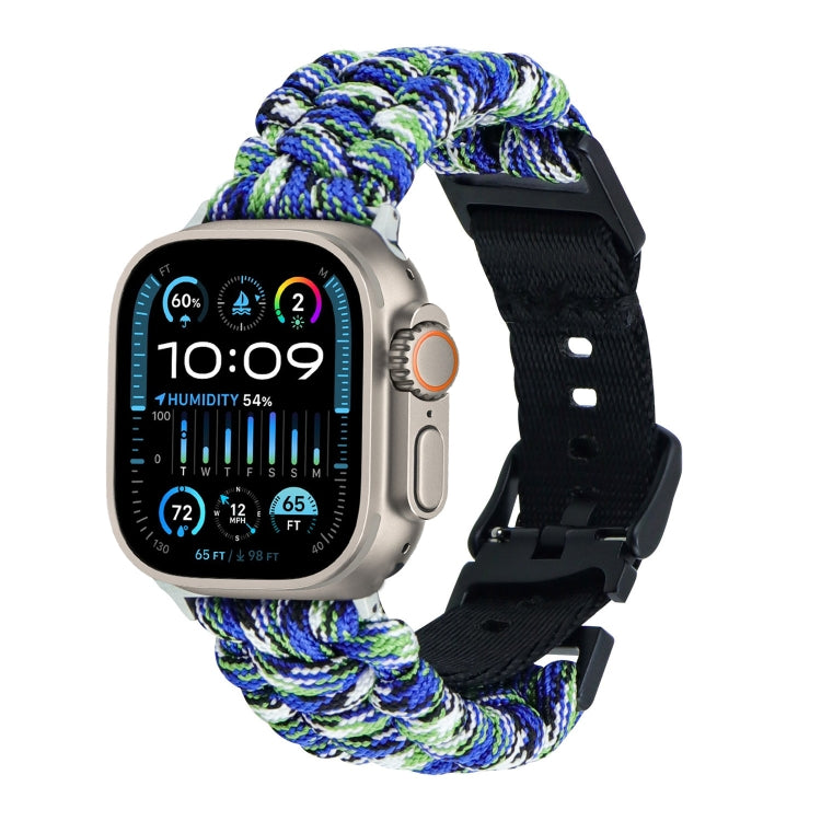 For Apple Watch Ultra 2 49mm Paracord Plain Braided Webbing Buckle Watch Band(Blue Green) - Watch Bands by buy2fix | Online Shopping UK | buy2fix