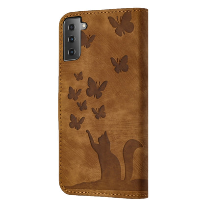 For Samsung Galaxy S21+ 5G Butterfly Cat Embossing Flip Leather Phone Case(Brown) - Galaxy S21+ 5G Cases by buy2fix | Online Shopping UK | buy2fix