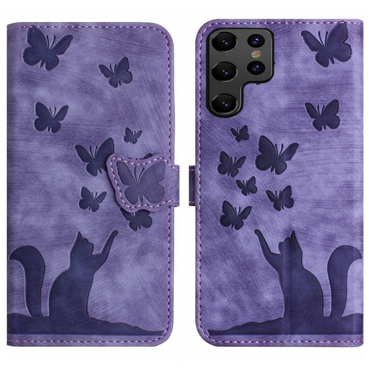 For Samsung Galaxy S23 Ultra 5G Butterfly Cat Embossing Flip Leather Phone Case(Purple) - Galaxy S23 Ultra 5G Cases by buy2fix | Online Shopping UK | buy2fix