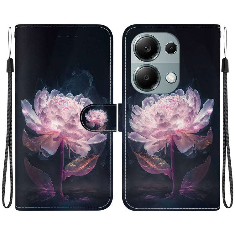 For Xiaomi Poco M6 Pro 4G Crystal Texture Colored Drawing Leather Phone Case(Purple Peony) - Xiaomi Cases by buy2fix | Online Shopping UK | buy2fix