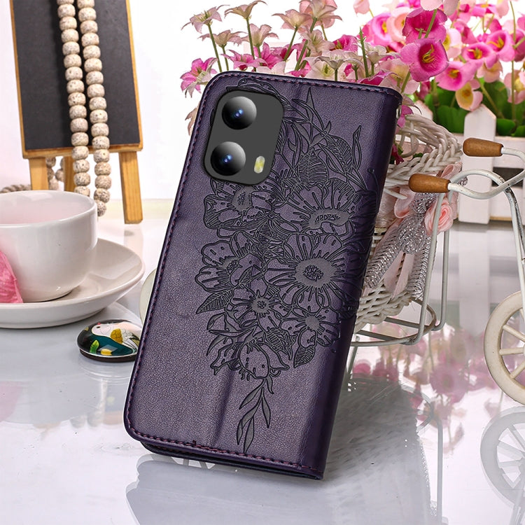 For Motorola Moto G Play 5G 2024 Embossed Butterfly Leather Phone Case(Dark Purple) - Motorola Cases by buy2fix | Online Shopping UK | buy2fix