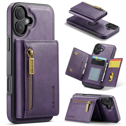 For iPhone 16 Plus DG.MING M5 Series Zip RFID Multi Card Detachable Leather Phone Case(Purple) - iPhone 16 Plus Cases by DG.MING | Online Shopping UK | buy2fix