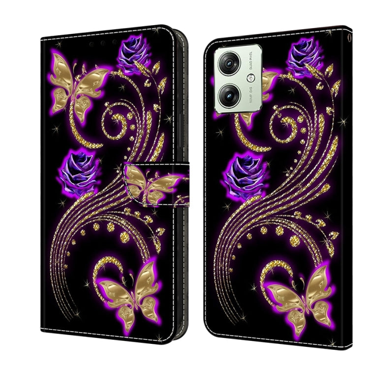 For Motorola Moto G54 Crystal 3D Shockproof Protective Leather Phone Case(Purple Flower Butterfly) - Motorola Cases by buy2fix | Online Shopping UK | buy2fix