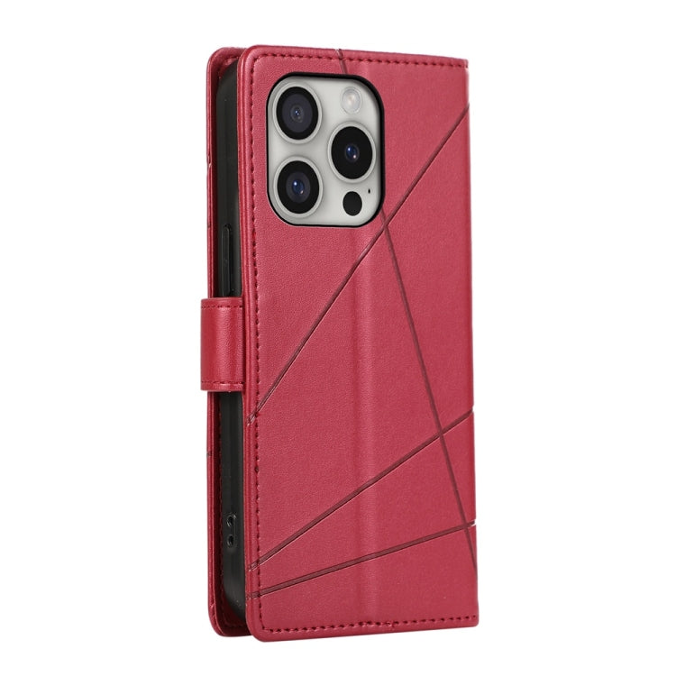 For iPhone 16 Pro PU Genuine Leather Texture Embossed Line Phone Case(Red) - iPhone 16 Pro Cases by buy2fix | Online Shopping UK | buy2fix