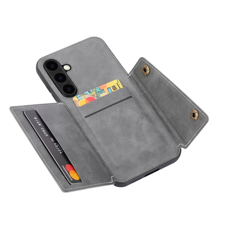 For Samsung Galaxy S24 5G Double Buckle Card Slots Magnetic Phone Case(Grey) - Galaxy S24 5G Cases by buy2fix | Online Shopping UK | buy2fix