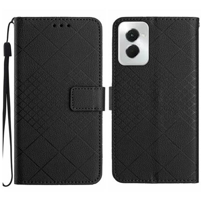 For Motorola Moto G Power 5G 2024 Rhombic Grid Texture Leather Phone Case(Black) - Motorola Cases by buy2fix | Online Shopping UK | buy2fix