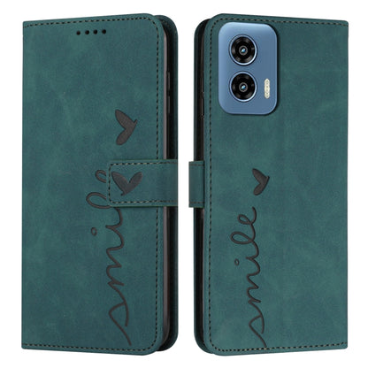 For Motorola Moto G Play 5G 2024 / G 5G 2024 Skin Feel Heart Embossed Leather Phone Case with Long Lanyard(Green) - Motorola Cases by buy2fix | Online Shopping UK | buy2fix