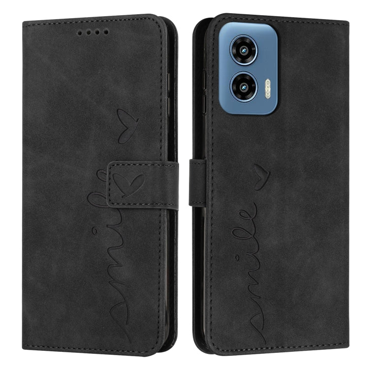 For Motorola Moto G Play 5G 2024 / G 5G 2024 Skin Feel Heart Embossed Leather Phone Case with Long Lanyard(Black) - Motorola Cases by buy2fix | Online Shopping UK | buy2fix