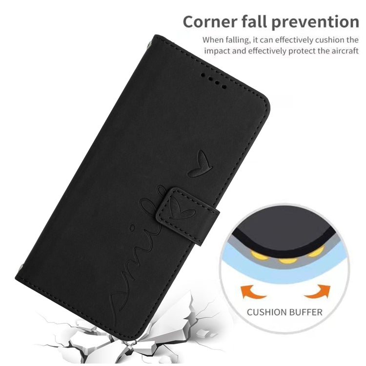 For Xiaomi Redmi 13C Skin Feel Heart Embossed Leather Phone Case with Long Lanyard(Black) - 13C Cases by buy2fix | Online Shopping UK | buy2fix