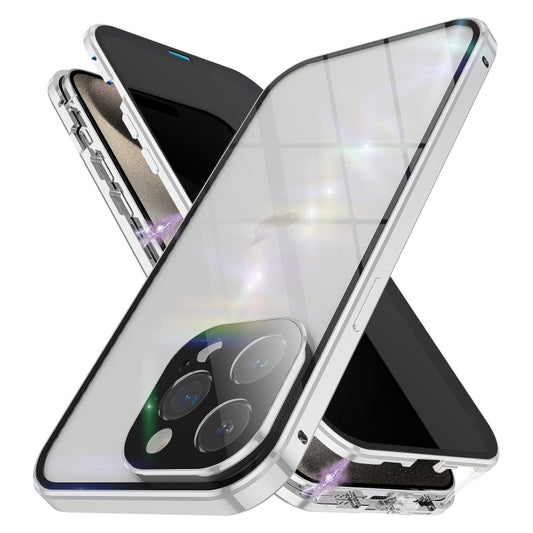 For iPhone 15 Pro Max Anti-peeping Magnetic Double-sided Tempered Glass Phone Case(Silver) - iPhone 15 Pro Max Cases by buy2fix | Online Shopping UK | buy2fix