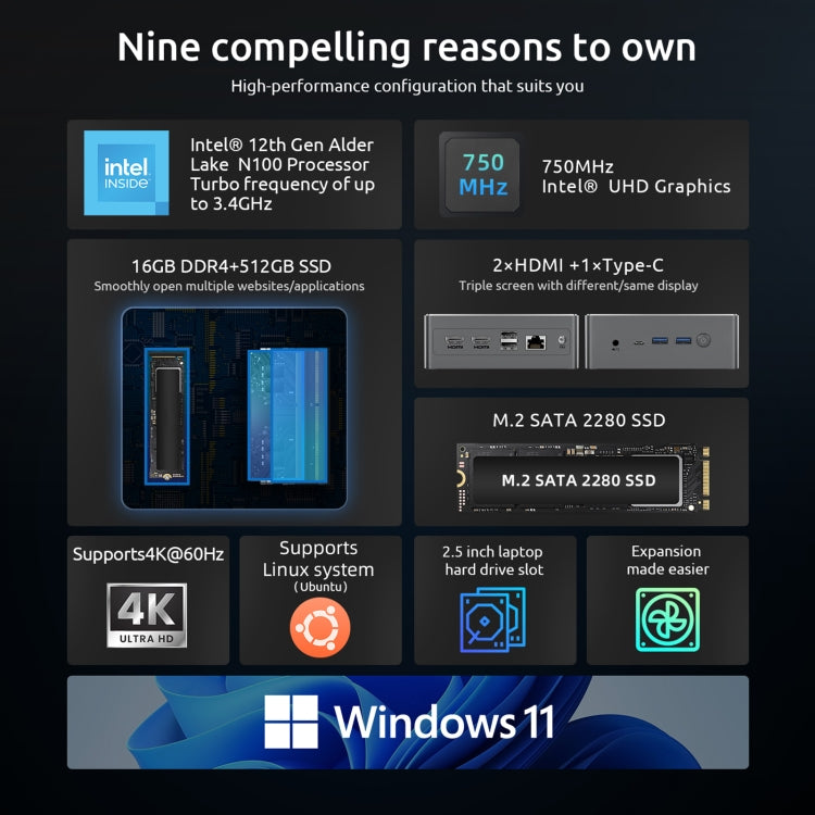 BMAX B4 Plus Windows 11 Mini PC, 16GB+512GB, Intel Alder Lake N100, Support Dual HDMI / RJ45(US Plug) - Windows Mini PCs by BMAX | Online Shopping UK | buy2fix