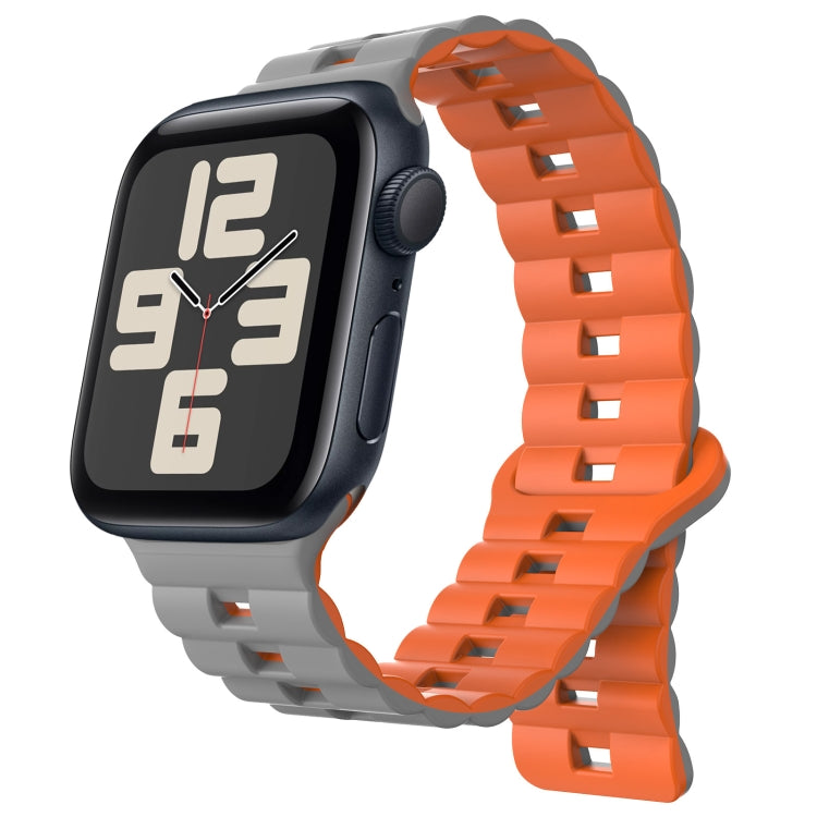 For Apple Watch SE 2023 44mm Reverse Buckle Two Color Magnetic Silicone Watch Band(Grey+Orange) - Watch Bands by buy2fix | Online Shopping UK | buy2fix