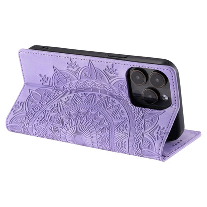 For iPhone 16 Pro Max Totem Embossed Magnetic Leather Phone Case(Purple) - iPhone 16 Pro Max Cases by buy2fix | Online Shopping UK | buy2fix