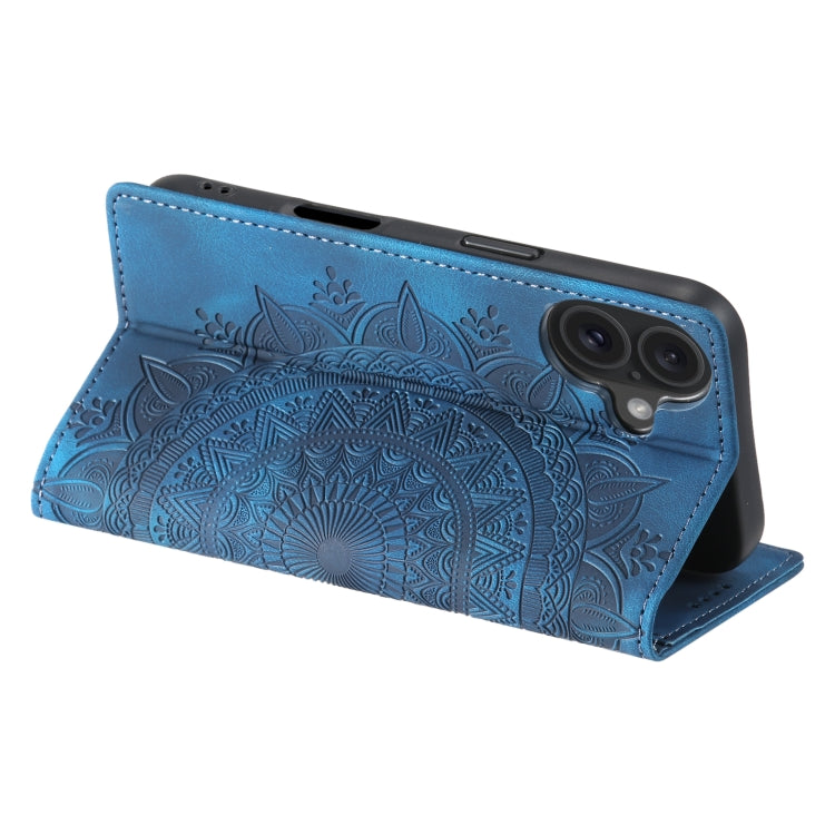 For iPhone 16 Totem Embossed Magnetic Leather Phone Case(Blue) - iPhone 16 Cases by buy2fix | Online Shopping UK | buy2fix