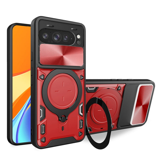 For Google Pixel 9 Pro XL CD Texture Sliding Camshield Magnetic Holder Phone Case(Red) - Google Cases by buy2fix | Online Shopping UK | buy2fix